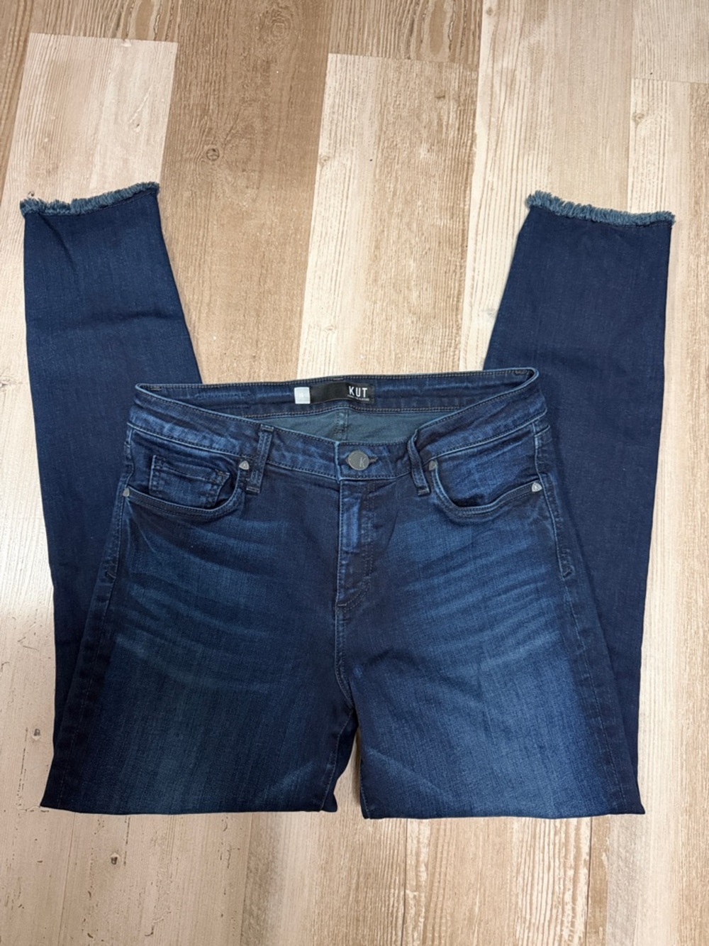Kut from the Kloth Dark Blue Frayed Hem Connie Ankle Skinny Jeans